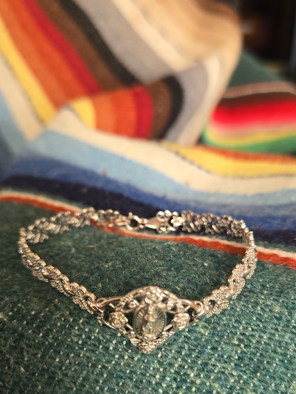 Sterling Silver, delicate filagree, center Guadalupe Image, Bracelet
